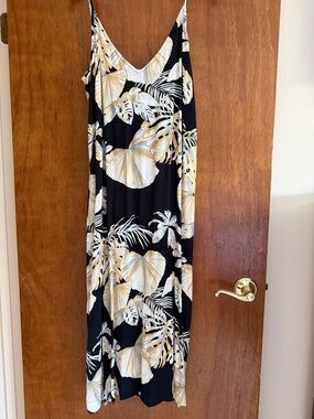 Karen Kane Black and Cream Tropical Print Slip Dress